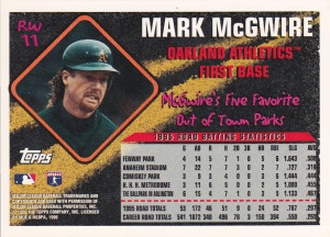 1996 Topps Road Warriors McGwire back