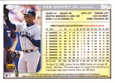 1999 Topps Opening Day Oversize Griffey back
